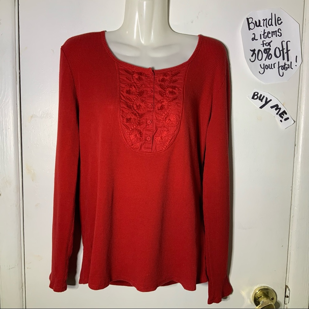 Lucky Brand Red waffle Thermal Long Sleeve Tee Shirt SZ XL - Picture 2 of 7